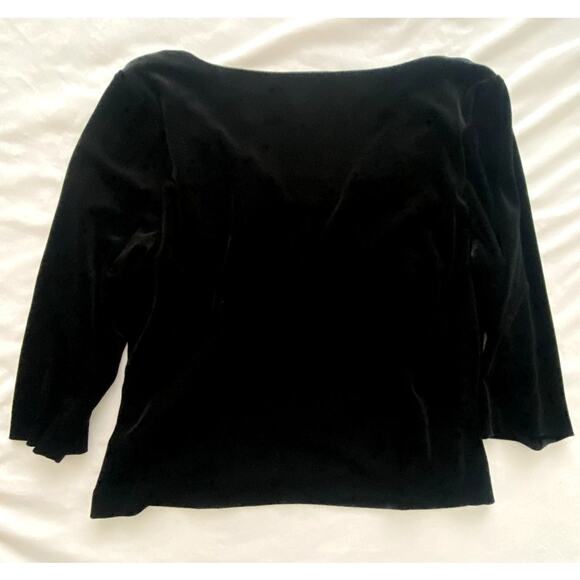 Womens Black Velvet Pinched Neckline Longsleeve Blouse Size Med - Picture 3 of 5